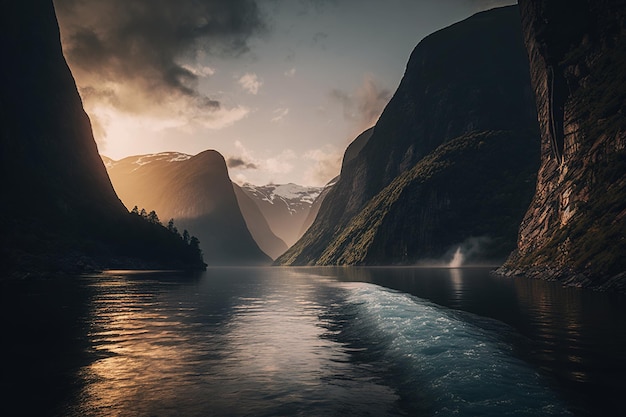 Vista matinal do deslumbrante Geirangerfjord na Noruega