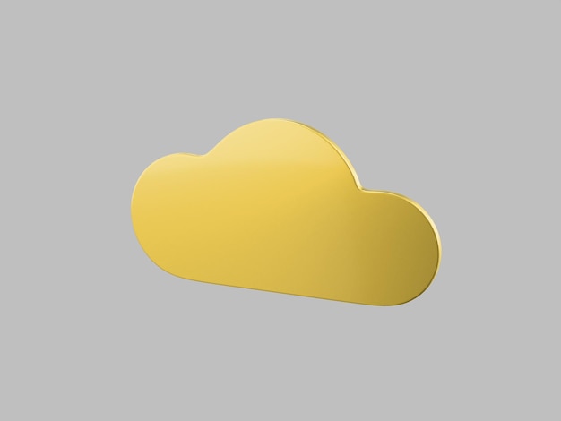 Vista media de la nube de un color dorado sobre fondo plano gris Objeto de diseño minimalista icono de representación 3d elemento de interfaz ui ux