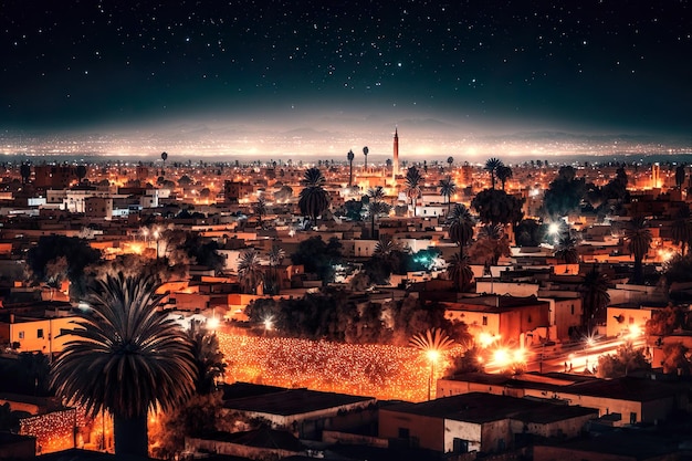 Vista de la medina de Marrakech, Marruecos, foto como fondo.