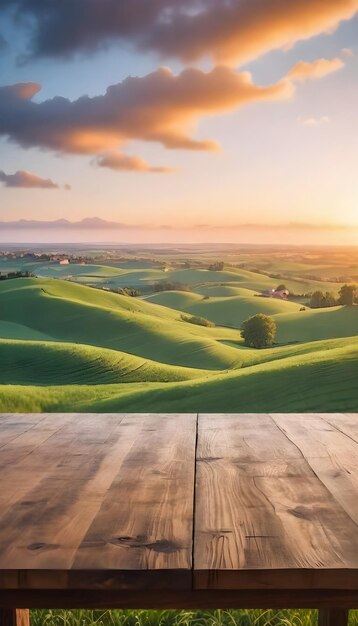 vista de la mesa de la puesta de sol sobre las colinas de la campiña italiana