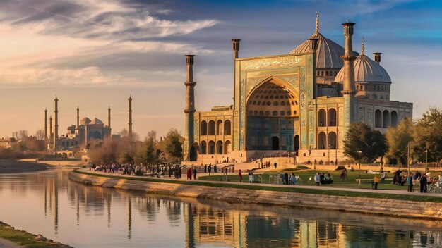 Foto vista de la mezquita shah imam en isfahan, irán