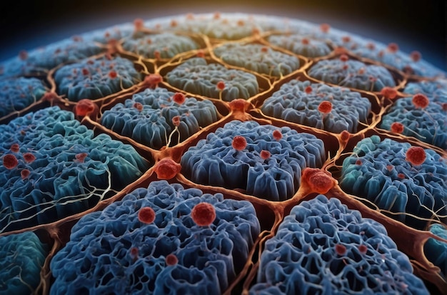 Vista microscópica de las células y los virus