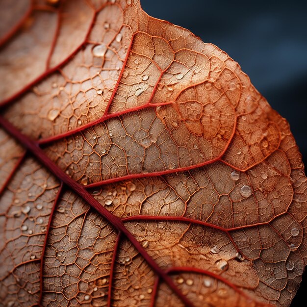 Foto vista microscópica de uma folha seca avermelhada