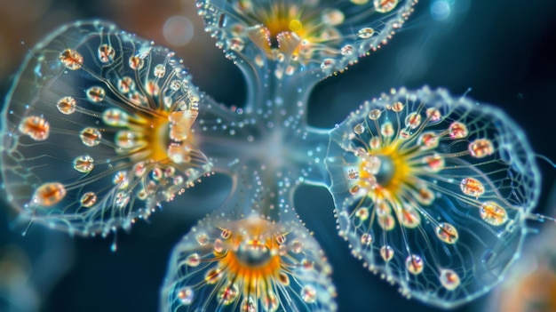 Foto una vista microscópica de una diatoma en flor sus brillantes conchas de sílice creando un patrón hipnotizante