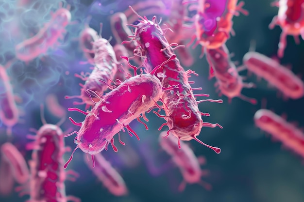 Foto vista microscópica de la mancha de gram que muestra la forma de varilla de la bacteria escherichia coli o e coli