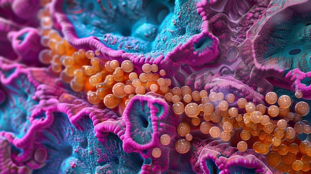 Una vista microscópica de una membrana celular de una sola célula animal con su bicapa lipídica y incrustada