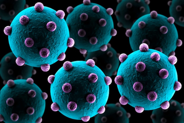 Vista microscópica de un nuevo coronavirus chino, COVID-19 o 2019-nCoV, primo del virus del SARS