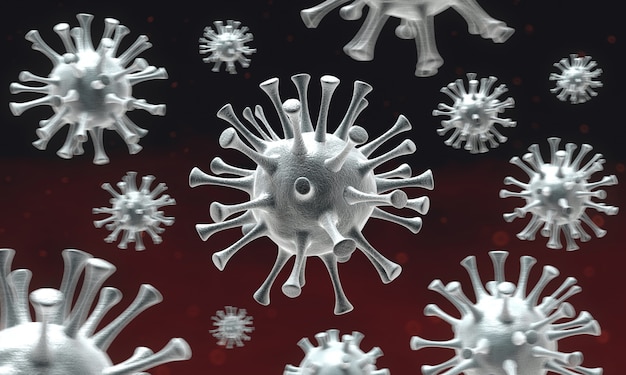 Vista microscópica de una representación 3d de virus infecciosos