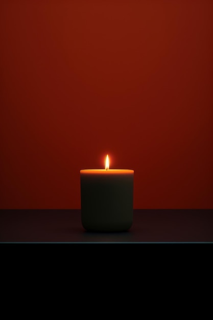 Vista minimalista de una vela parpadeante en la oscuridad generada por la IA