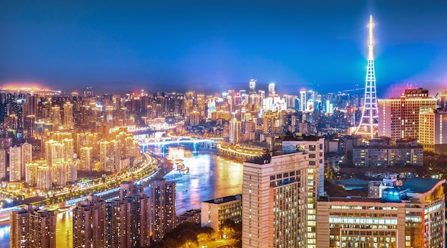 Vista moderna da noite da cidade, Chongqing, China,