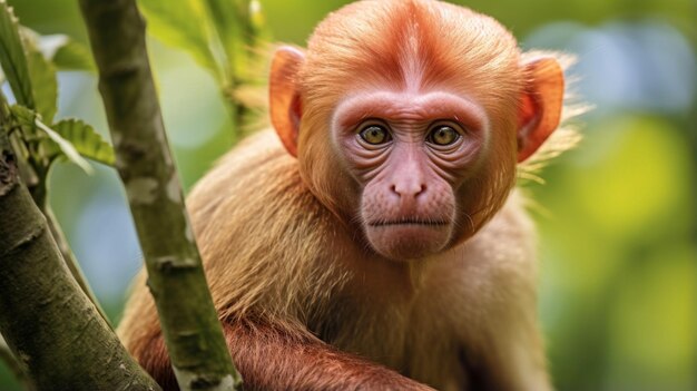 Foto vista de un mono uakari calvo en los árboles en la selva amazónica cerca de iquitos ai generative