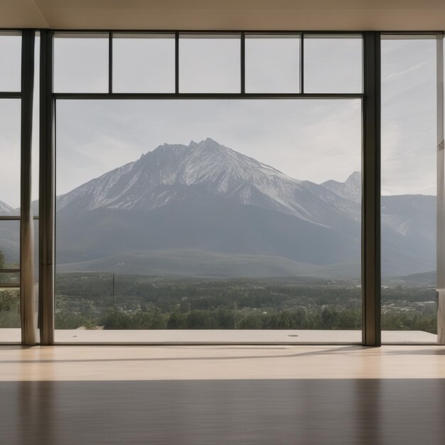 Vista a la montaña en la ventana de la casa de lujo