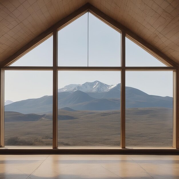 Vista a la montaña en la ventana de la casa de lujo