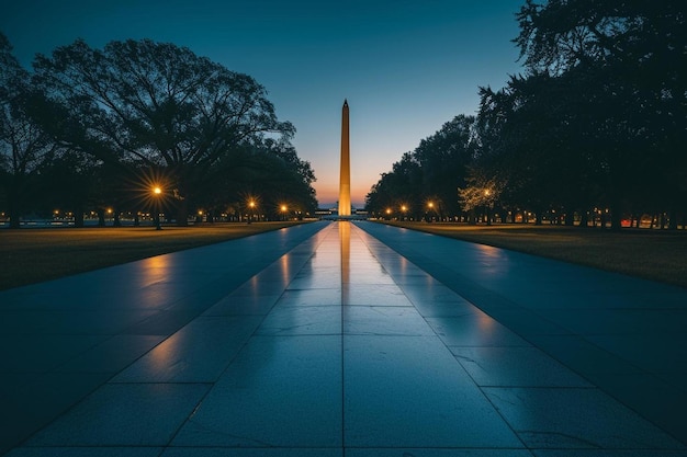 una vista del monumento a Washington por la noche