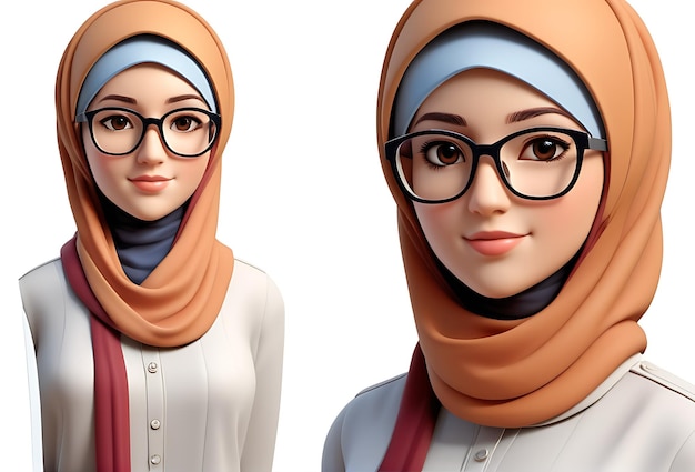 Vista de una mujer en 3D con un hijab