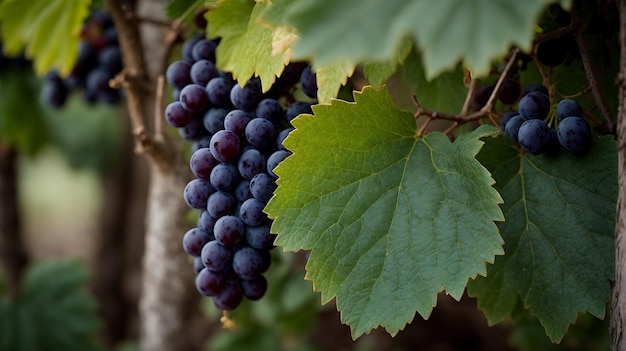 Una vista muy cercana de las uvas en un bonito árbol de uva.