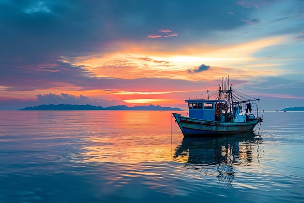 Vista natural do rio com um barco gerado por ia