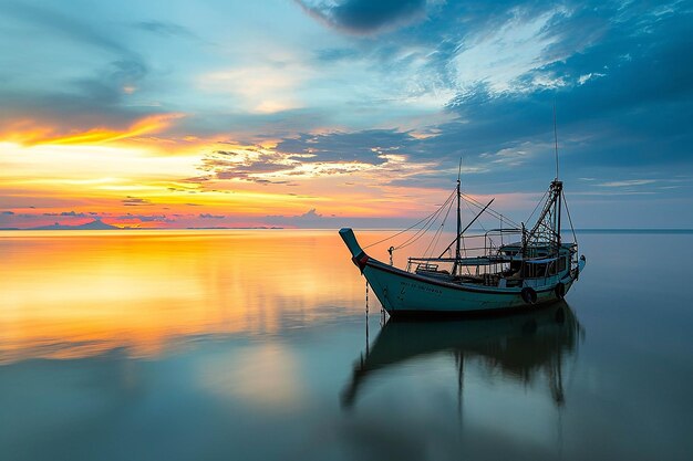 Vista natural del río con un barco generado por IA