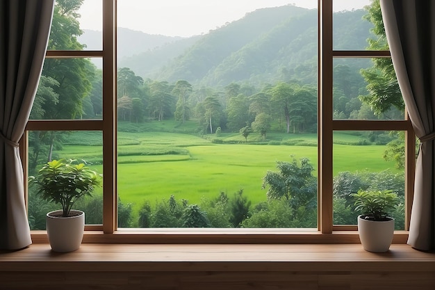 Vista de la naturaleza del paisaje vista de fondo desde la ventana