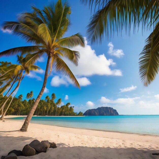 Foto vista de la naturaleza tropical con hojas de palma de coco verde fresco mar azul como vacaciones de verano de lujo