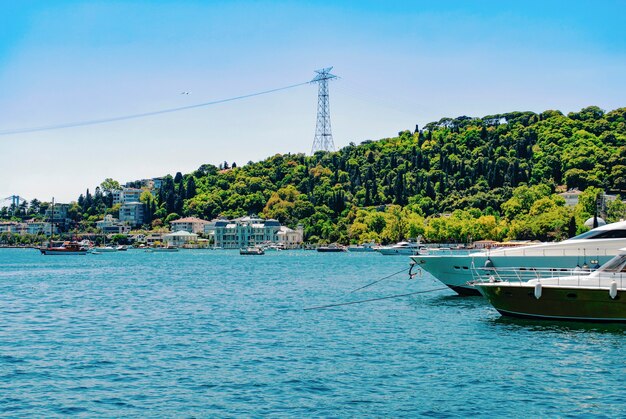 Una vista de la naturaleza turca, los barcos y el Bósforo desde un terraplén