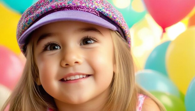 Vista de una niña con un sombrero de cumpleaños