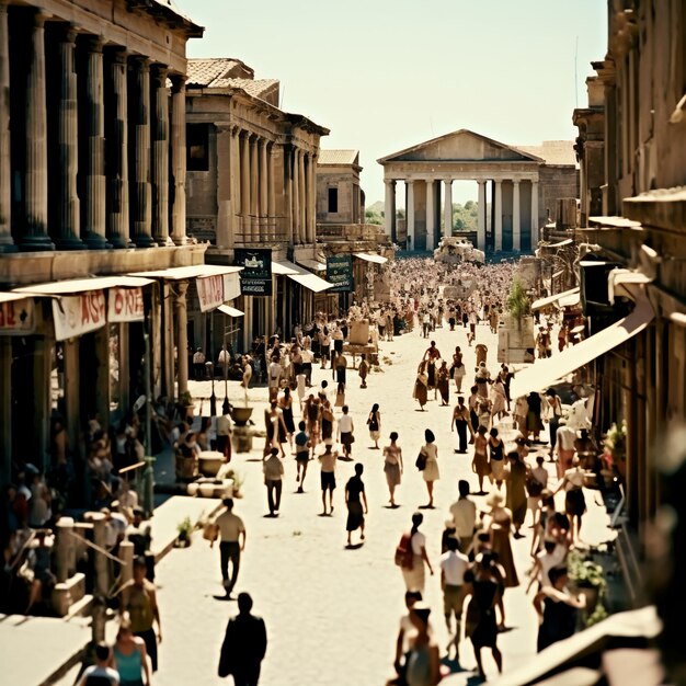 Foto una vista a nivel del ojo de una escena típica de la calle 50 a.c. ai generativa