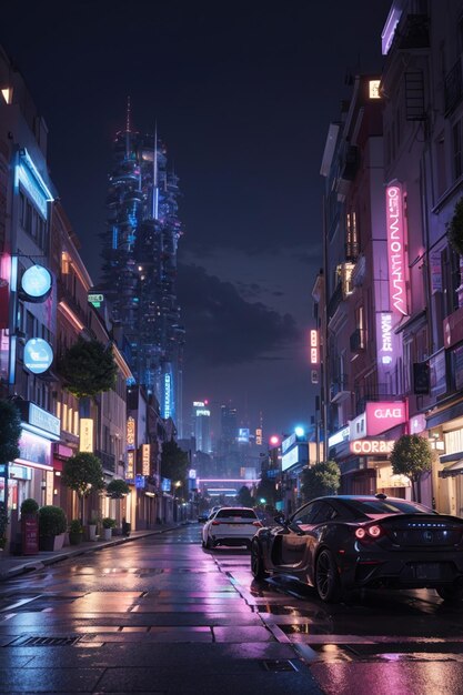 Vista nocturna de la ciudad futurista