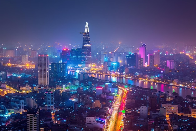 Vista nocturna de la ciudad de Ho Chi Minh, Vietnam