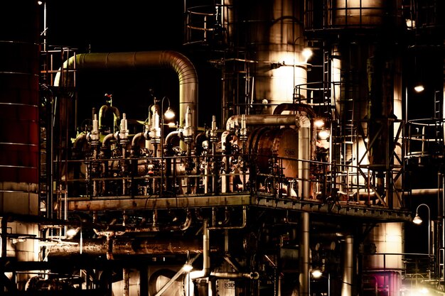 Vista nocturna de la fábrica en la zona industrial de Kawasaki Keihin