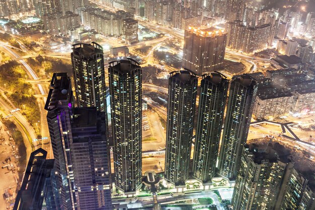 Vista nocturna de Hong Kong