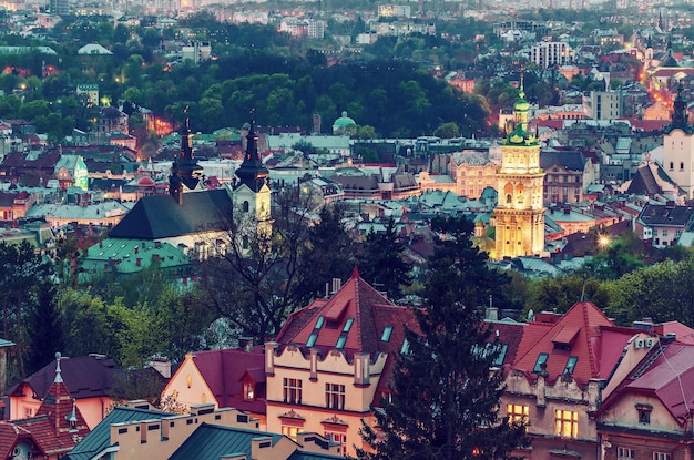 Vista nocturna de Lviv