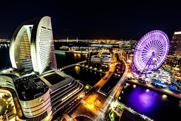 Vista nocturna de Minatomirai Yokohama