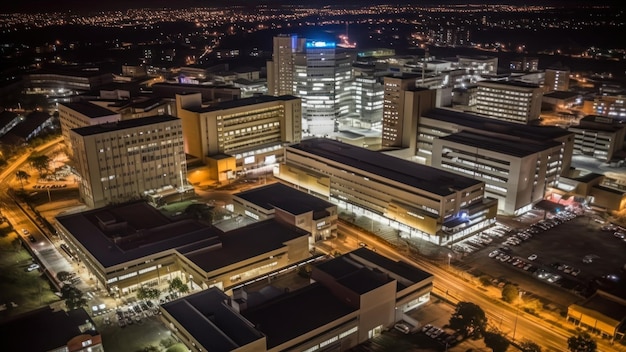 Una vista nocturna de la universidad de johannesburgo por la noche.