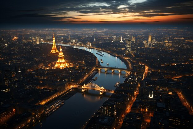 vista noturna da cidade da janela do avião conceito de viagem