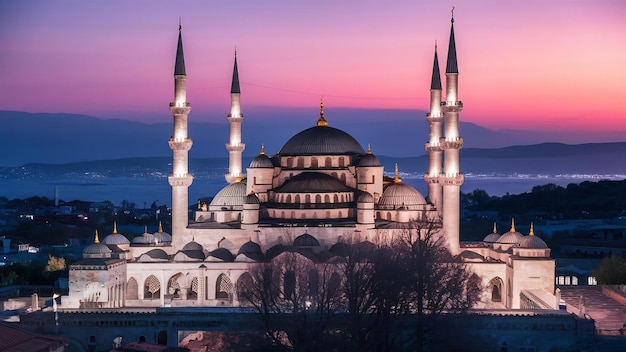 Foto vista noturna da mesquita selimiye e do museu mevlana em konya, turquia