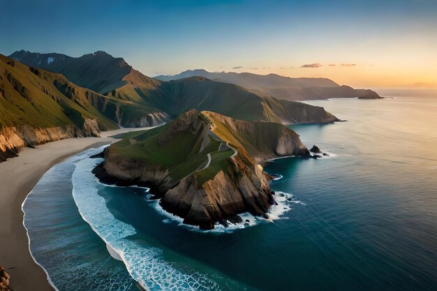 Una vista del océano y la costa.