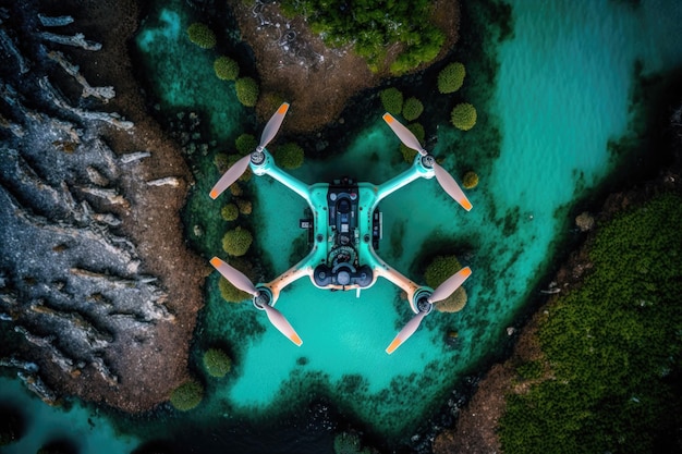 Vista del ojo del dron capturando el mundo desde arriba generado por IA