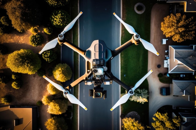 Vista del ojo del dron capturando el mundo desde arriba generado por IA