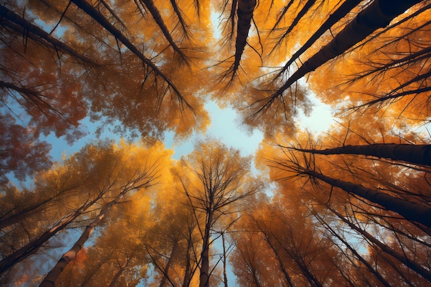 Vista de ojos de gusanos de árboles de otoño