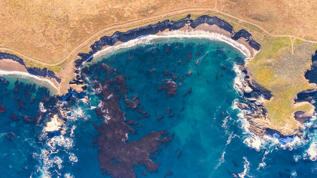 Foto vista de la orilla del mar en ángulo alto