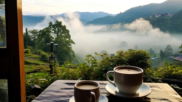 Una vista pacífica de una cordillera desde una ventana