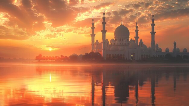 Vista pacífica da mesquita em meio a um ambiente tranquilo
