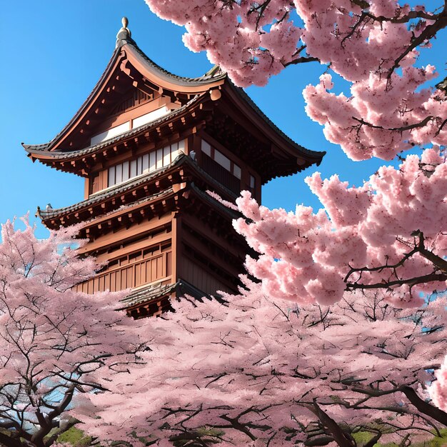 Vista del paisaje del arte generativo de flor de cerezo sakura por AI