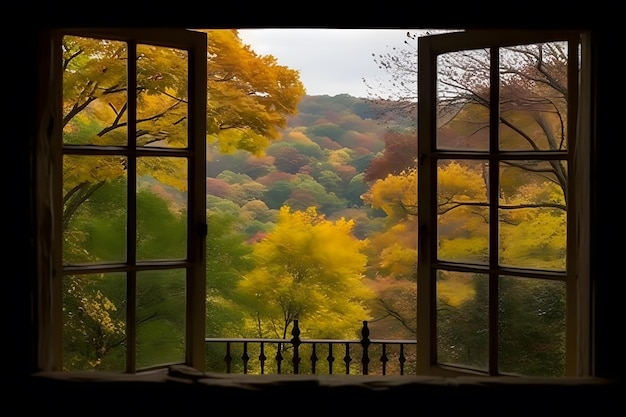 Foto vista del paisaje de la naturaleza vista de fondo desde la ventana en un maravilloso paisaje vista de la naturaleza neural