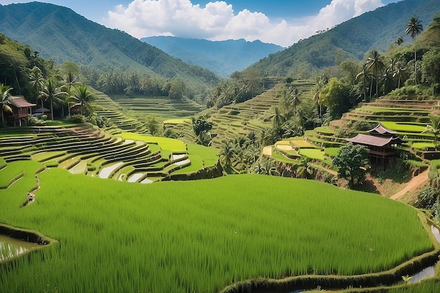 Foto vista del paisaje naturaleza vista de fondo desde la ventana en un maravilloso paisaje vista de la naturaleza con terrazas de arroz y espacio para su texto en chiangmai tailandia indochina