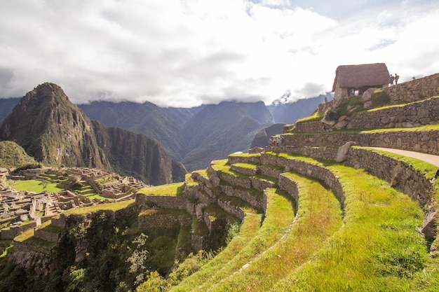 Vista del paisaje siete maravillas del nuevo mundo, Machupichu en Perú.