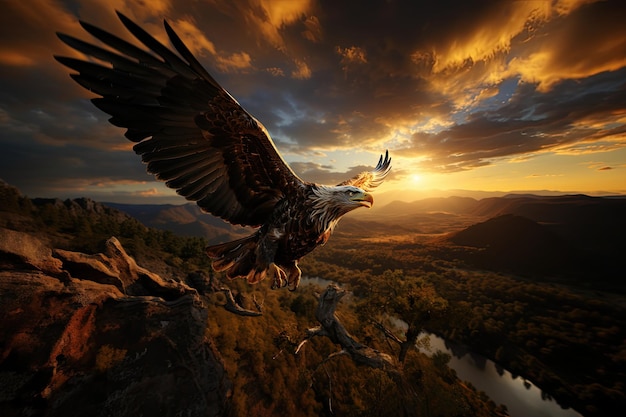 Vista de pájaro Un águila volando, los agudos ojos de un depredador observando la sabana desde arriba Generado con IA