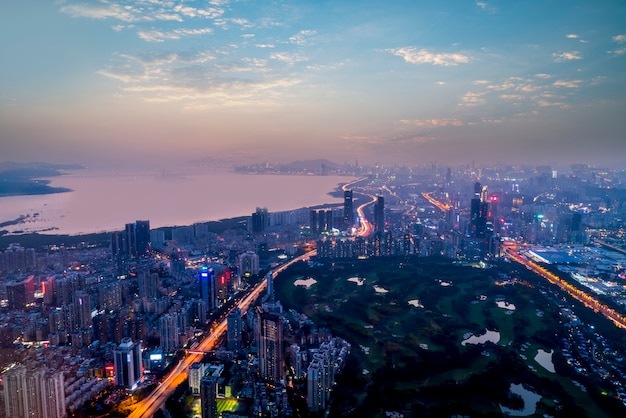 vista de pájaro de la arquitectura urbana en Shenzhen