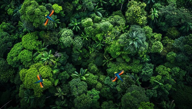 una vista de pájaro de un frondoso dosel de la selva tropical